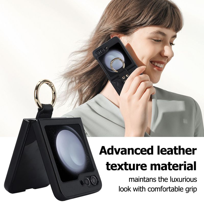 Applicable to Samsung ZFlip6 mobile phone case, rhombus ring, small fragrant wind folding protective case, zflip5/4 leather case, high-end._voghion.com