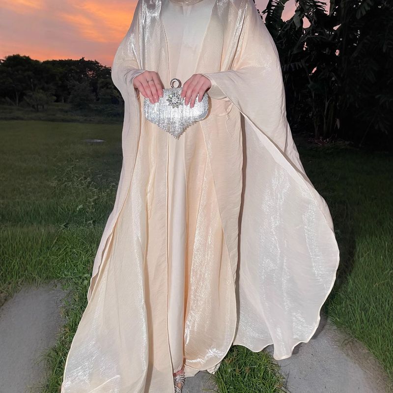 LY06 Conjunto feminino muçulmano Abaya vestido de duas peças de cor sólida para mulheres_voghion.com