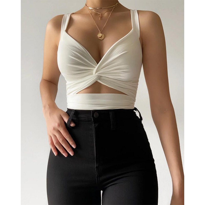 canottiere da donna con lacci elastici intrecciati scollo a V senza schienale piccola fionda estiva_voghion.com