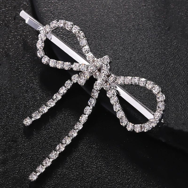 Women's Elegant Bow Hair Clip With Rhinestone And Tassel - Side And Back Hair Accessory For Bangs And Flyaways (Silver, Gold) Head Rhinestone_voghion.com