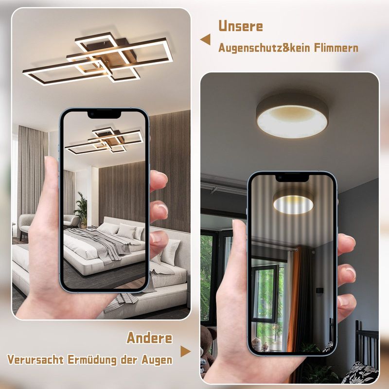 Glitzerlife LED Deckenleuchte Deckenlampe Schwarz - 3000K Holz Wohnzimmerlampe Moderne Schlafzimmerlampe 32W Warmweiß Flurlampe Für Büro Küche Esszimmer_voghion.com