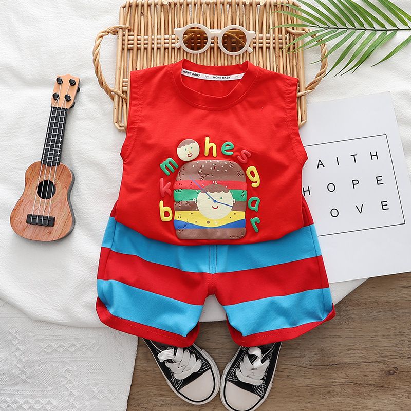 Children's and boys' suit 2024 new westernized baby burger vest striped pants summer clothing trend_voghion.com