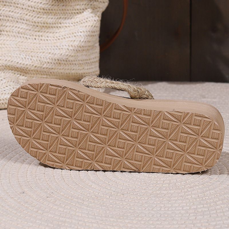 Neue Sommer-Hausschuhe aus Hanfseil mit Strohsohle und gekreuztem Keilabsatz für Damen zum Tragen als lässige Strandsandalen mit dicker Sohle_voghion.com