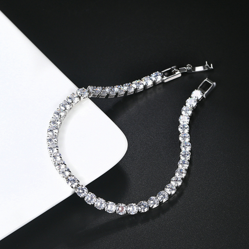 Pulseira de zircônia fileira única 4mm redondo diamante completo tênis corrente cross border hip hop jóias tênis pulseira_voghion.com