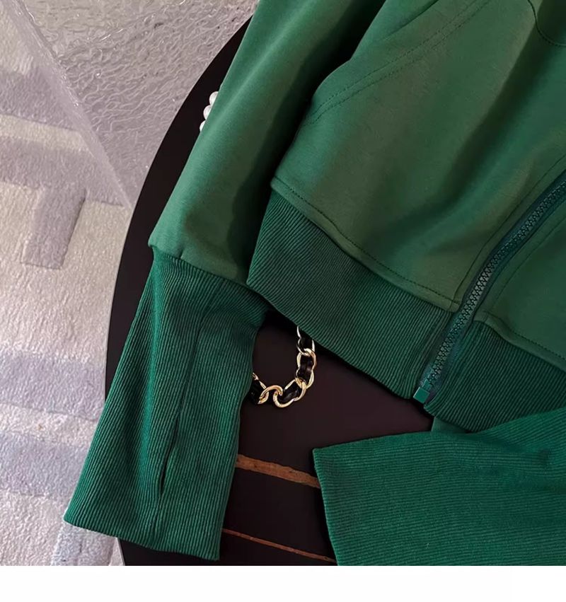 Conjunto deportivo informal verde para mujer, sudadera con capucha holgada de moda de otoño, pantalones de pierna ancha, traje de dos piezas_voghion.com