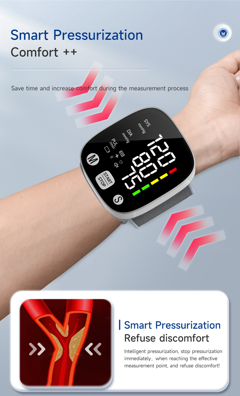 Automatisches digitales Handgelenk-Blutdruckmessgerät, Blutdruckmessgerät, Tonometer, Tensiometer, Herzfrequenz-Pulsmesser, BP-Monitor_voghion.com