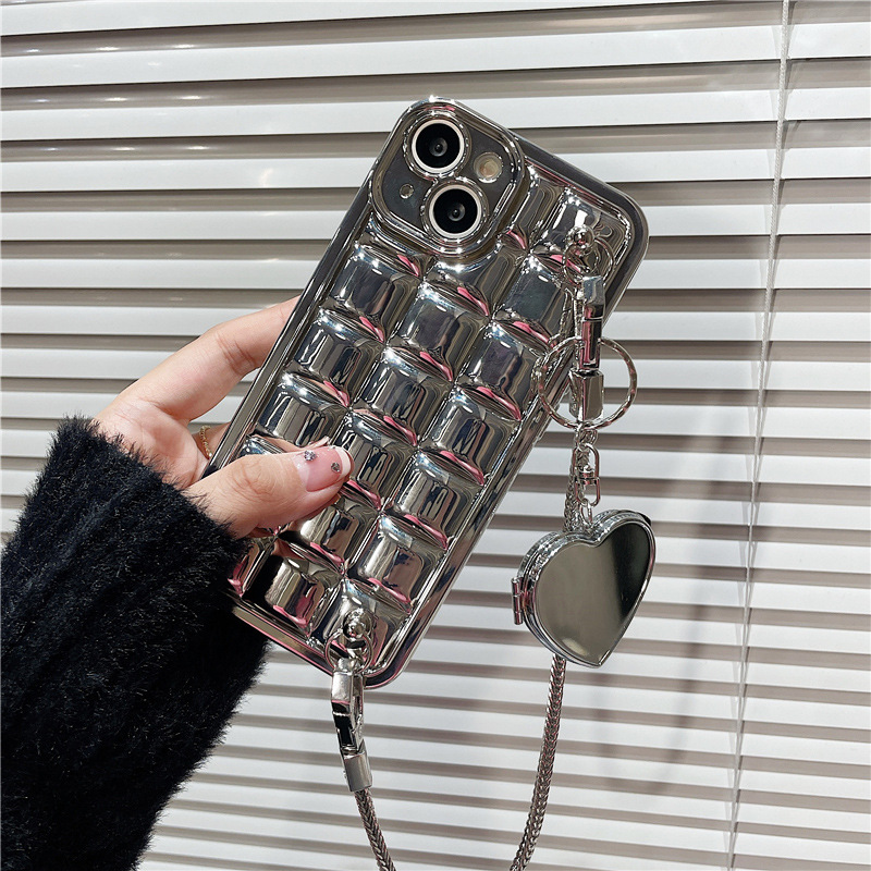Advanced silver checkered chain suitable for iPhone 14 promax phone case Apple 13 and cool wind 12 anti drop soft_voghion.com