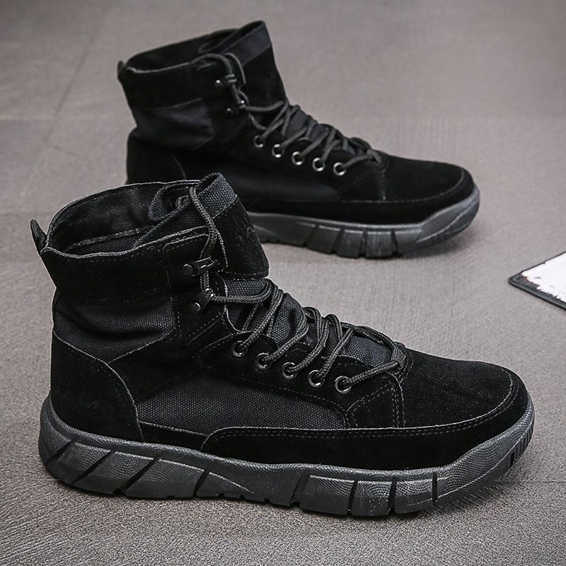 European Warm Series High-top Summer Breathable Canvas Korean Style Trendy Men's Casual Shoes Martin Boots For Men_voghion.com