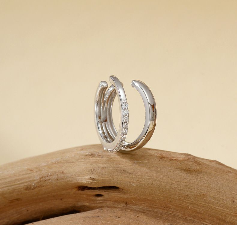 Damenschmuck Doppellagige Ohrmanschette Mit Mikro-Pavé-Zirkon, Hypoallergener Ohrclip Aus 925er Sterlingsilber Für Damen Und Herren_voghion.com