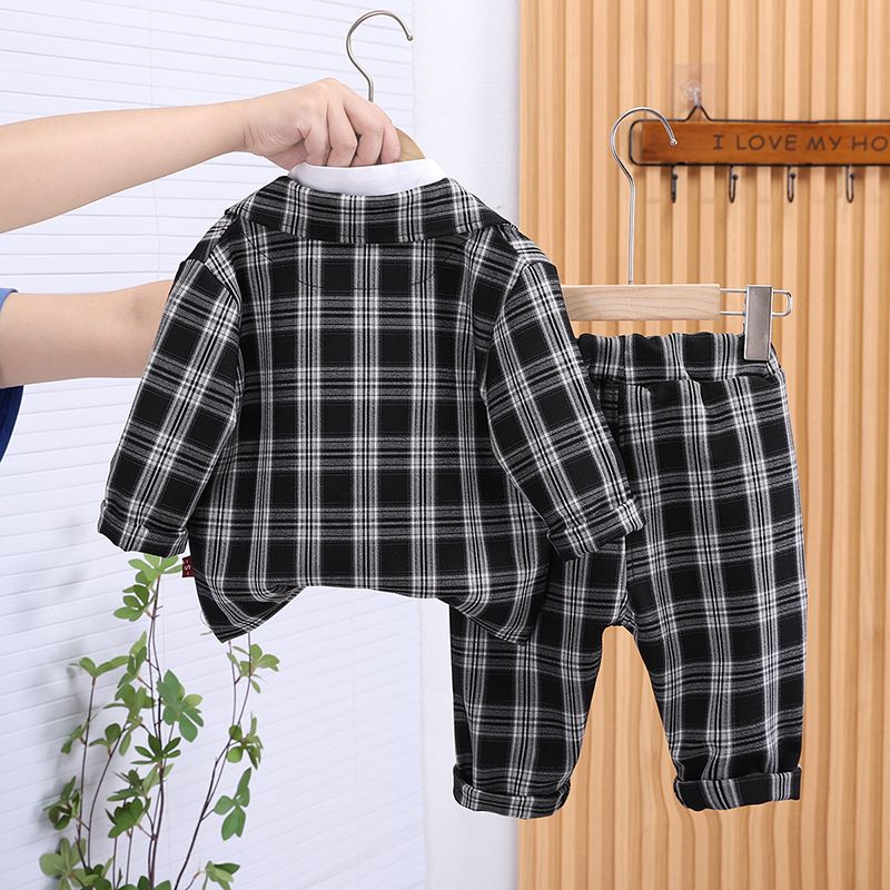 Baby Handsome Plaid Suit Three Piece Suit 2025 Spring And Autumn New Style Little Boy Gentleman Clothes Children Spring Suit_voghion.com