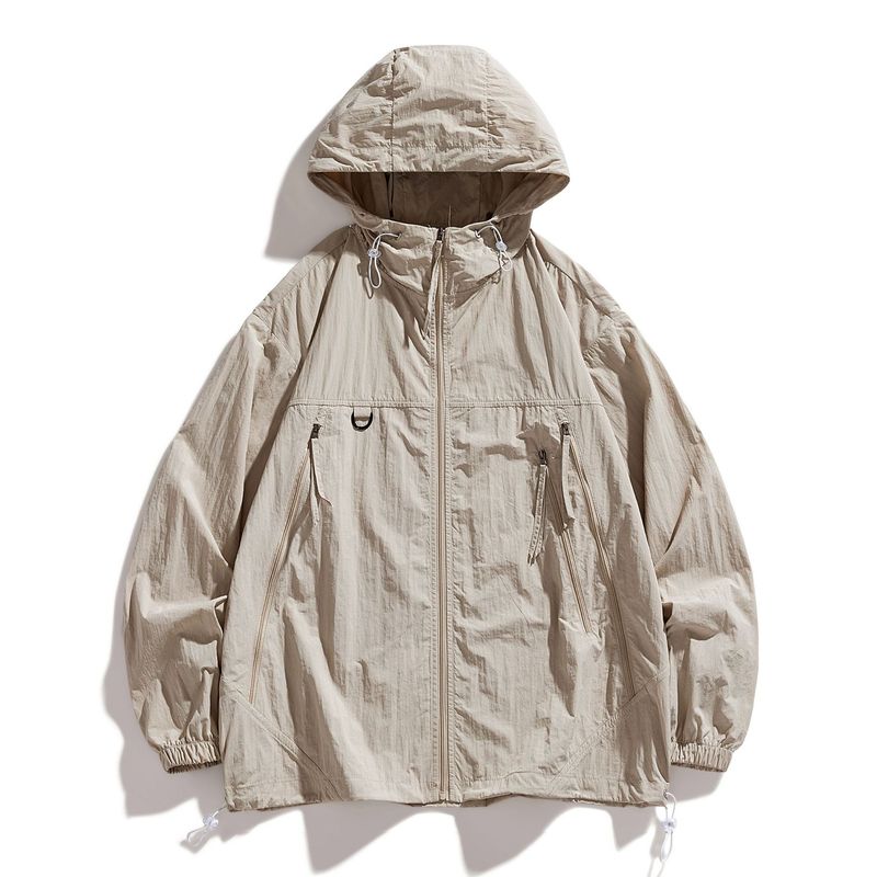 New Summer Sunscreen Clothes Men's Thin Loose Solid Color Sunscreen Hooded Skin Clothes Men's Versatile Zipper Sunscreen Jacket_voghion.com