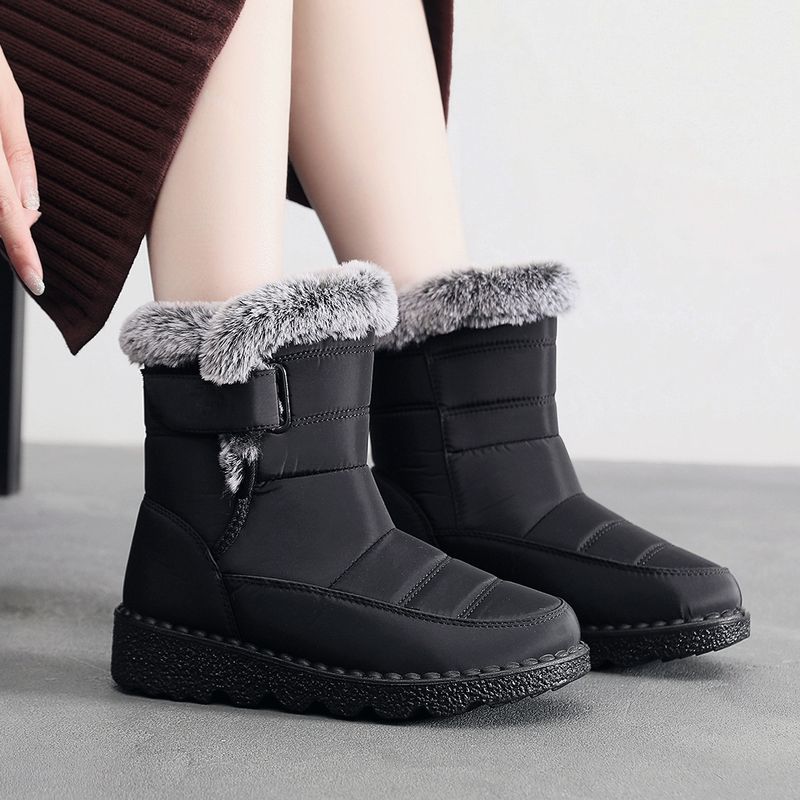Women's High-Cut Winter Snow Boots With Faux Fur Lining, Waterproof Umbrella Fabric, PU Anti-Slip Sole, Adjustable Hook & Loop Closure (EU 36-45)_voghion.com