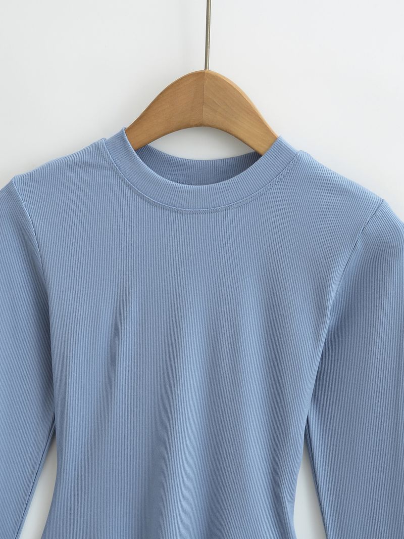 Kim Kardashian Kento Round Neck Base Shirt For Women's Sring Tight Fitting T-shirt Long Sleeved Slim Fit Solid Color_voghion.com