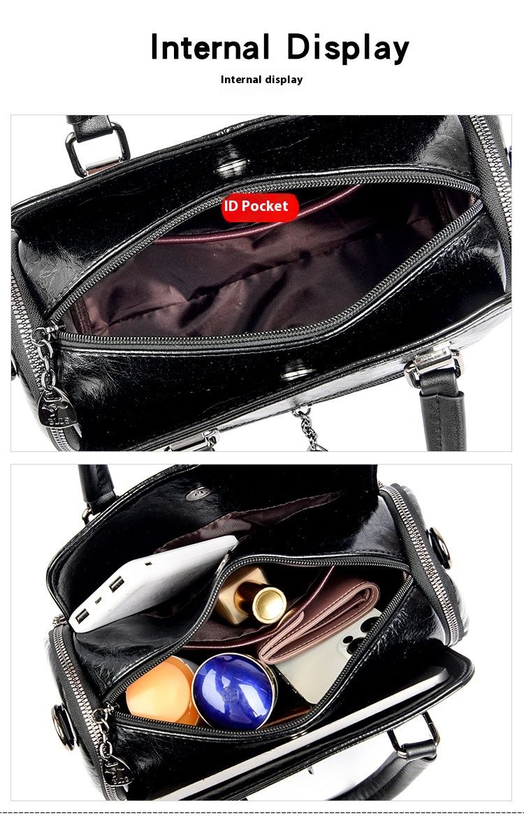 Women's Bag New Fashion Retro Versatile Contrasting Color Boston Pillow Bag Soft Leather Hand-held Large Capacity Mother Bag_voghion.com