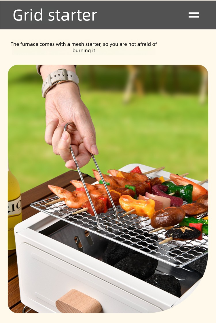 Churrasqueira quadrada a carvão com fogueira, portátil para áreas externas, ideal para camping no jardim, dupla utilização para preparar chá e churrasco_voghion.com
