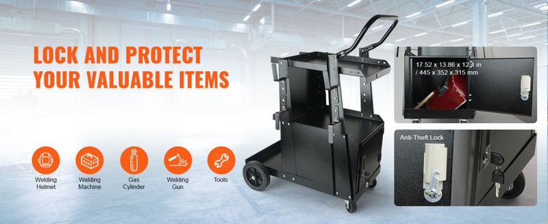 VEVOR Welding Cart, 2-Tier Heavy Duty Welder Cart with Anti-Theft Lockable Cabinet, 265LBS Weight Capacity, 360° Swivel Wheels, Tank Storage Safety Ch_voghion.com
