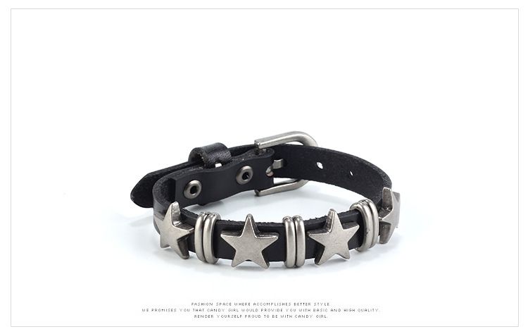 Bracciale in pelle con stella e cintura in lega punk per uomo_voghion.com