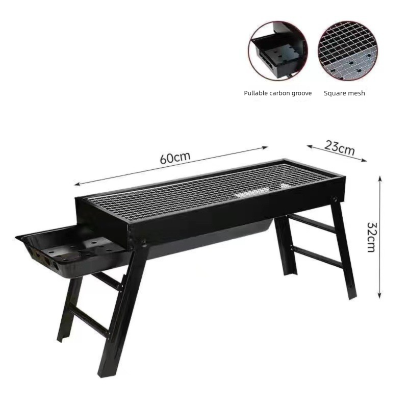Portable Charcoal BBQ Grill, Foldable Outdoor Patio Barbecue Rack, Compact For Camping Garden Picnic_voghion.com