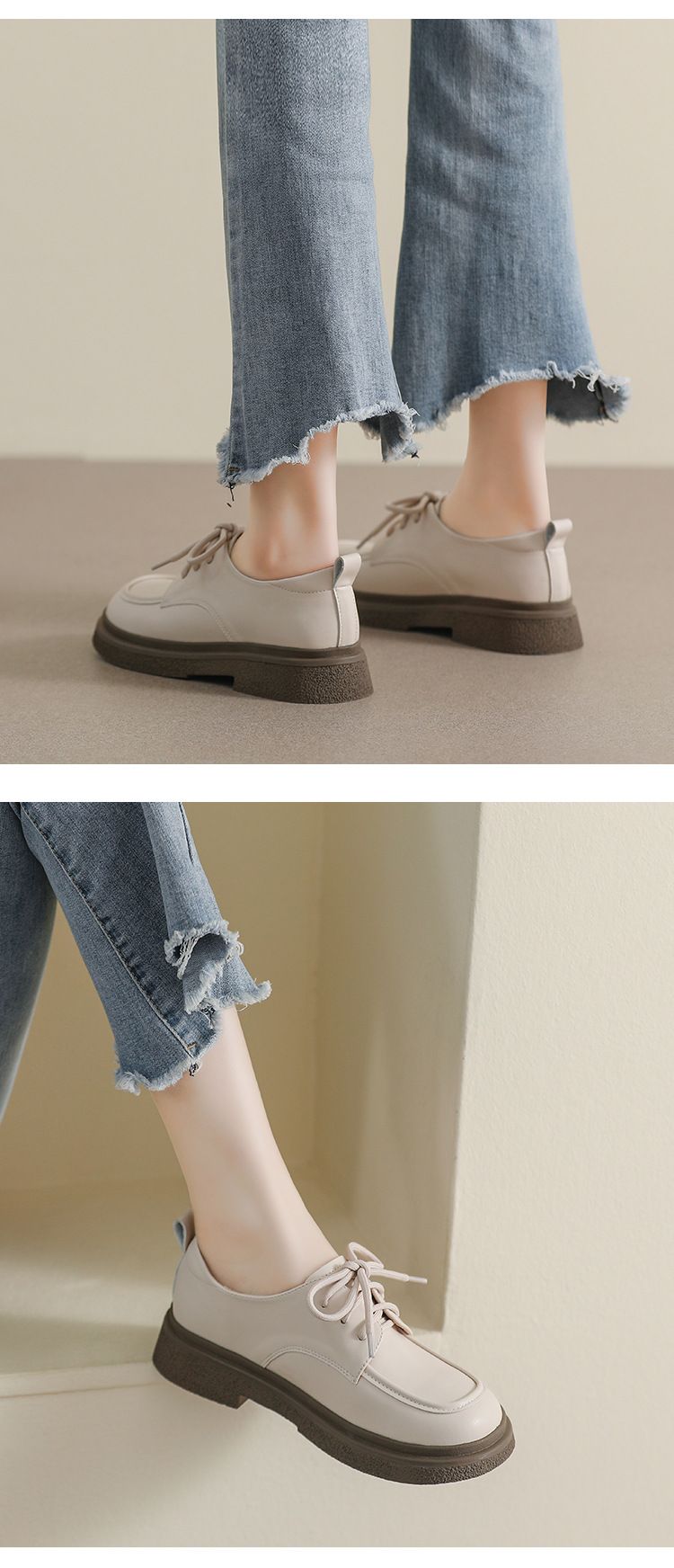 Schwarze, kleine Lederschuhe zum Schnüren, Plateau-Loafer im College-Stil für Damen, Retro-Einzelschuhe mit weicher Sohle_voghion.com
