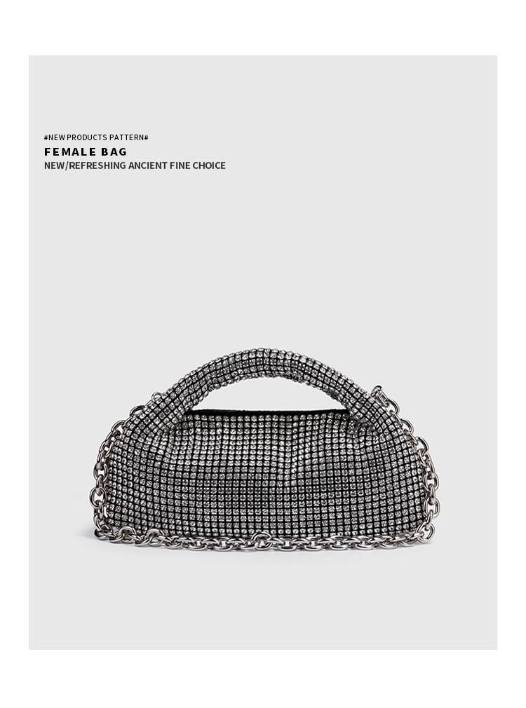 Classic rhinestone bag for women's evening party, high-end evening wear bag, shell bag, chain strap, one shoulder handbag with full diamond texture_voghion.com