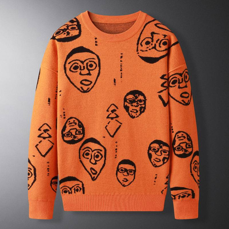 Men's Clothing printed version of funny leisure crew neck sweater_voghion.com