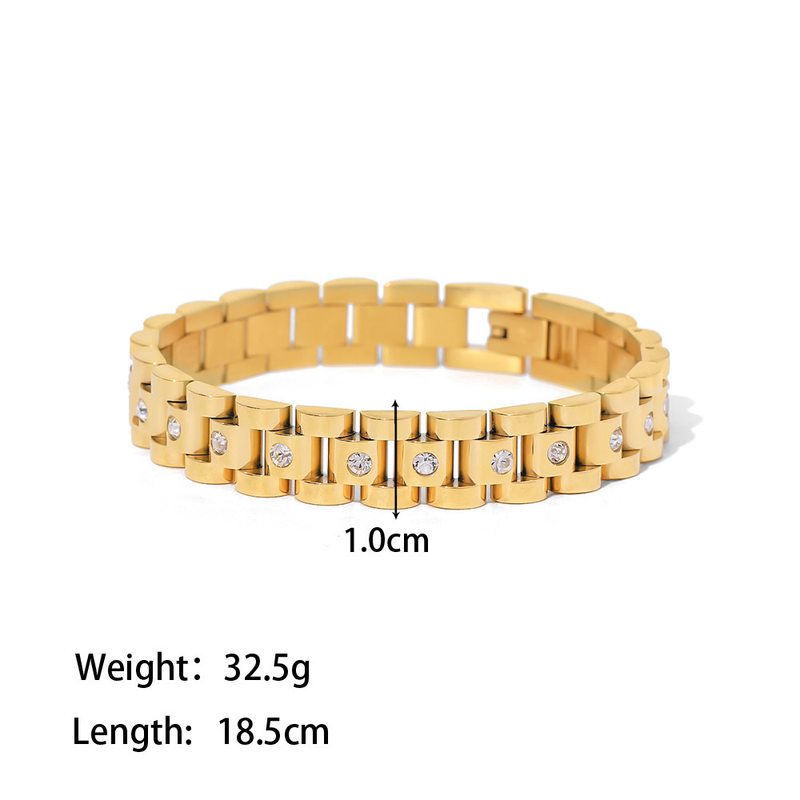 Retro style exquisite bracelet for girls gold round white rhinestone watch chain does not fade jewelry_voghion.com