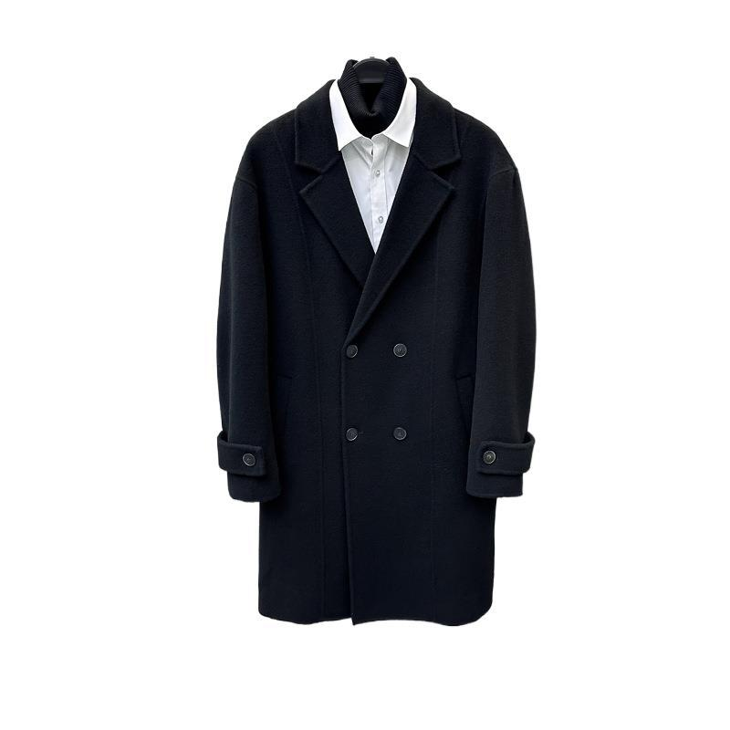 Haină de iarnă pentru bărbați, 100% lână, cu două fețe, din lână de înaltă calitate, neagră, vrac, îngroșată_voghion.com