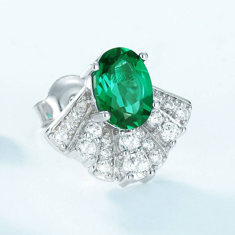 Fan geformt brillant kultiviert smaragd ohrringe S925 silber vollständig eingelegt mit farbigen edelsteinen kleine rock ohrringe atmosphäre_voghion.com