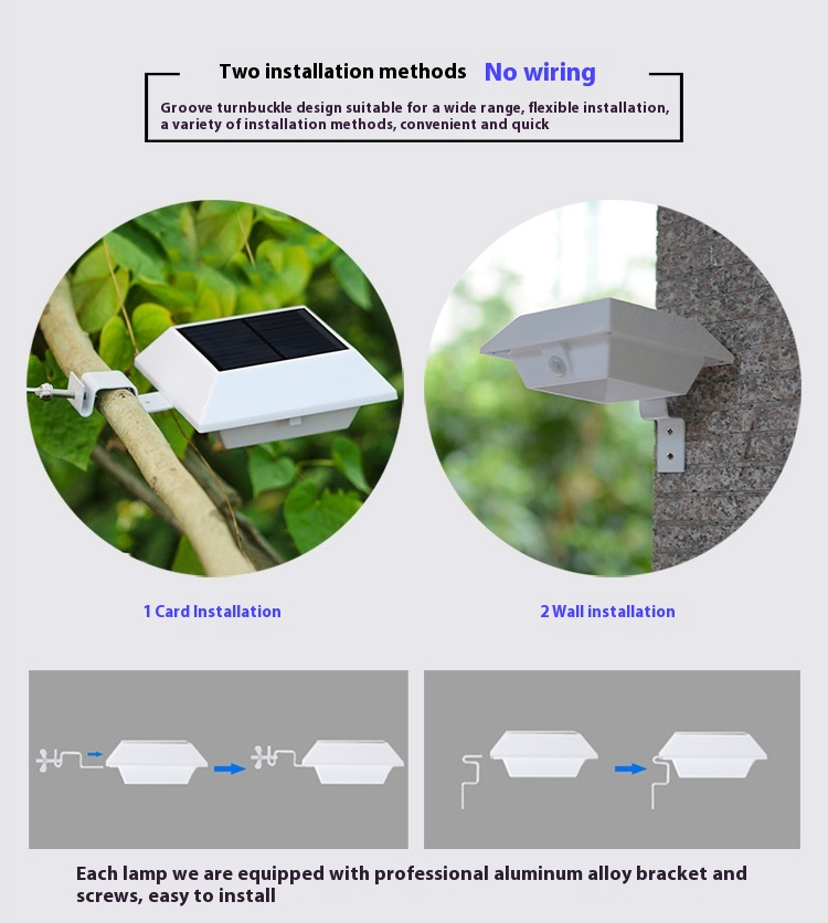 Cross Border Nova luz solar externa LED indução de corpo humano quadrado luz de rua calha cerca cerca luz de parede_voghion.com