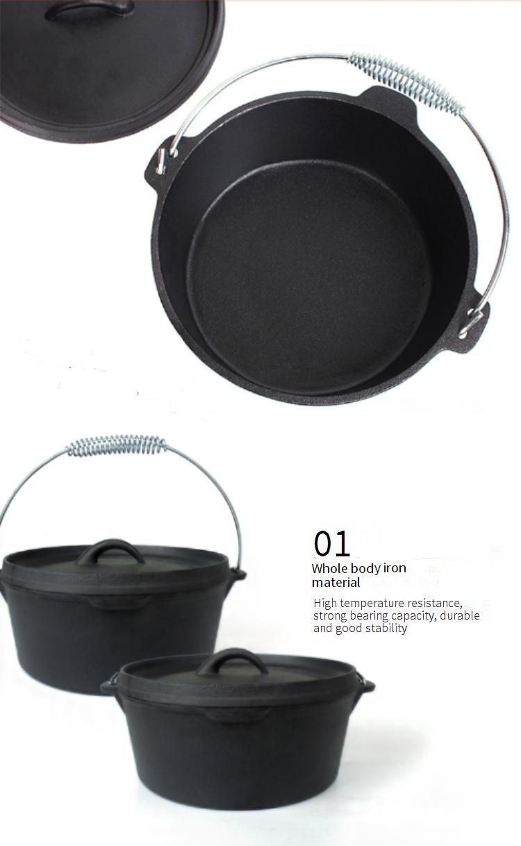 Cocotte en fonte - Batterie de cuisine de camping robuste pour ragoûts, soupes et rôtis - Parfaite pour la cuisine en plein air et le barbecue_voghion.com
