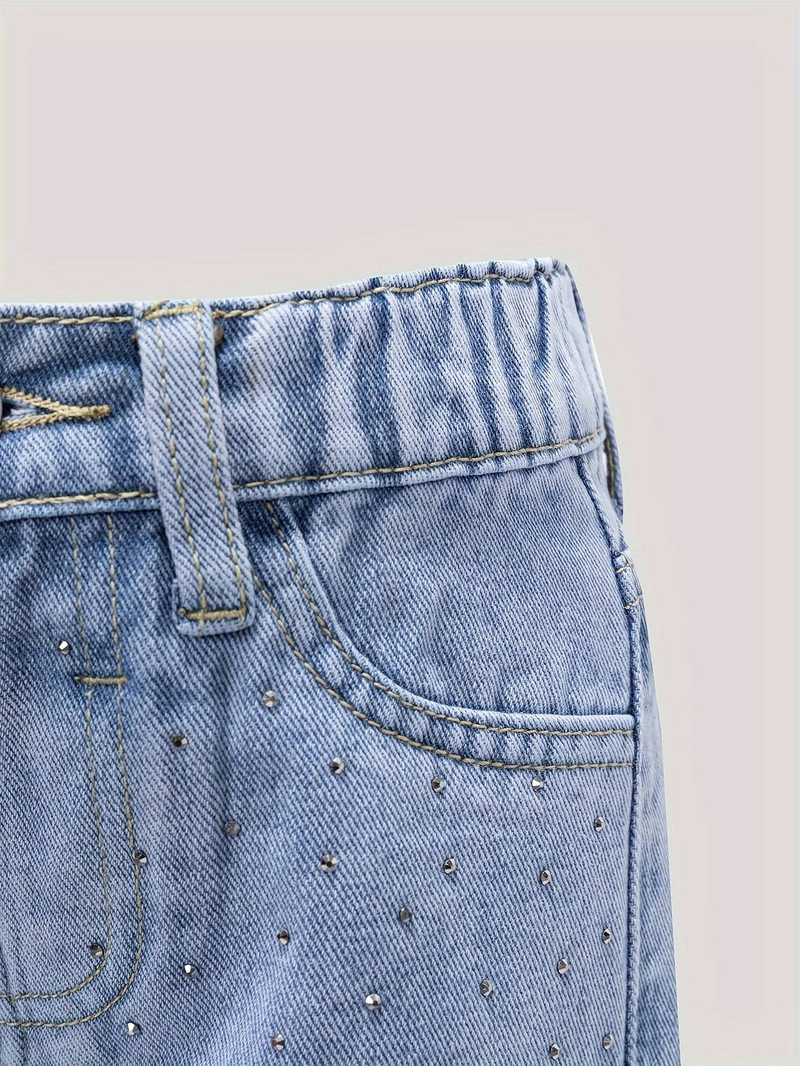 Pantaloni in denim lavati, larghi e comodi, stile college, versatili, alla moda, casual e alla moda, modello Hot Diamond, per ragazze, colore azzurro chiaro_voghion.com