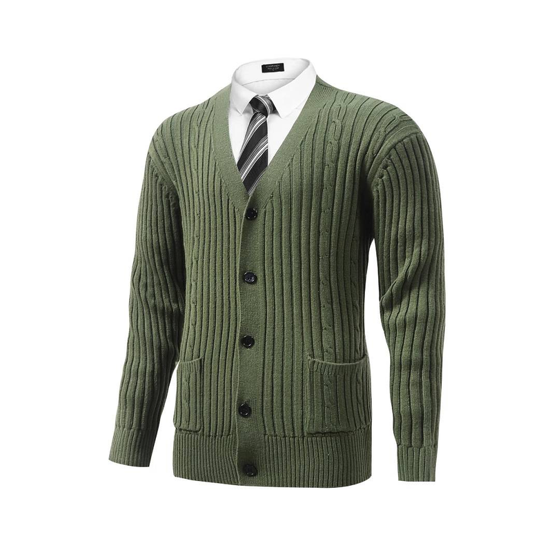 Herren-Cardigan mit V-Ausschnitt – Leichter, lässiger Langarmmantel aus Acrylstrick mit offener Vorderseite und Taschen, lockere Passform, Oberbekleidung für Frühling und Herbst_voghion.com