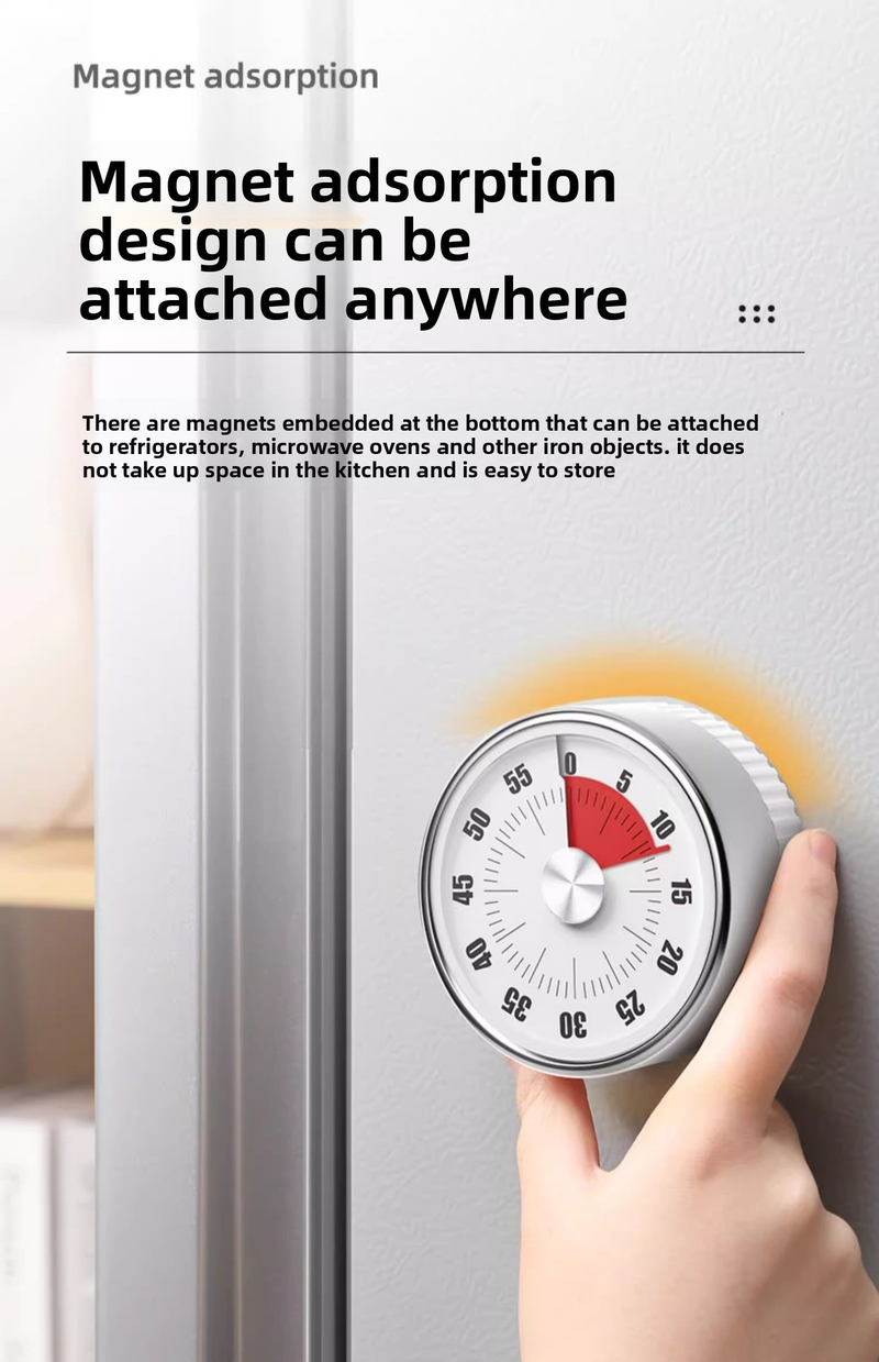 Mechanischer Timer aus Edelstahl – Magnetische Countdown-Uhr mit lautem Alarm, keine Batterie erforderlich, für Küche, Arbeitszimmer und Büro (5–60 Min. einstellbar)_voghion.com