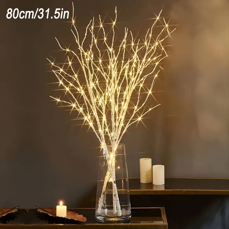 Lámpara de rama de abedul iluminada con 50 LED, funciona con pilas, árbol artificial realista para Navidad y decoración del hogar, disponible en tamaños de 80 cm (pilas no incluidas)._voghion.com