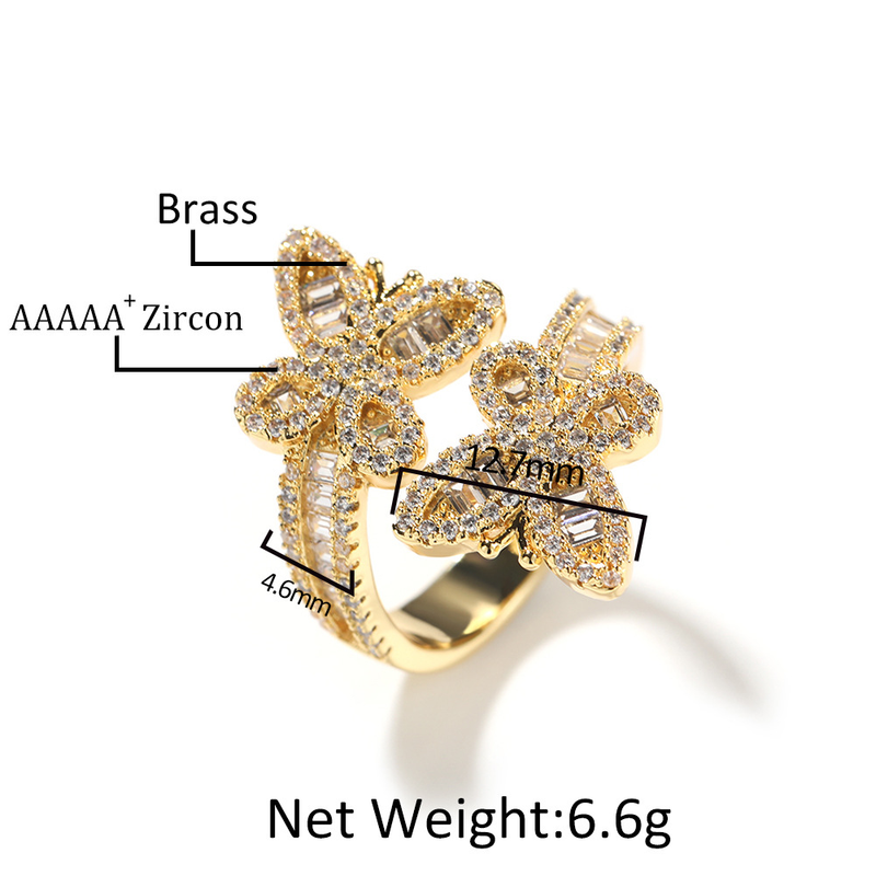 Men And Women's Jewelry Butterfly Open Ring With Diamond Accents, Adjustable Hip Hop Style Statement Ring In Gold, Silver, Rose Gold_voghion.com
