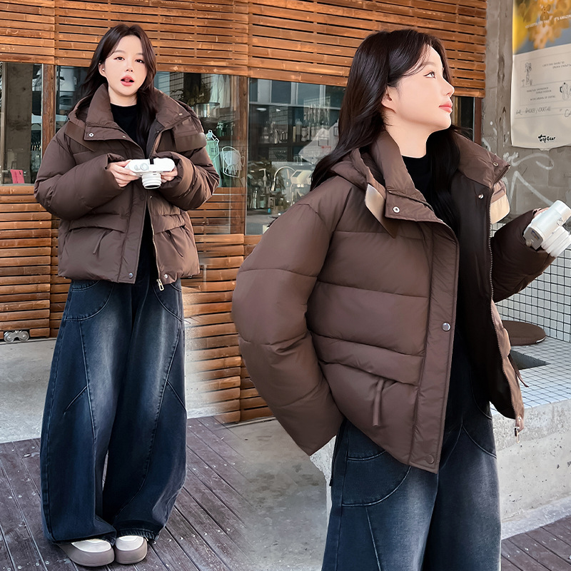 Lichtgewicht gewatteerde jas met capuchon voor dames - Comfortabele gewatteerde alternatieve jas voor kleine en normale maten (zwart/wit/koffie/angora rood)_voghion.com