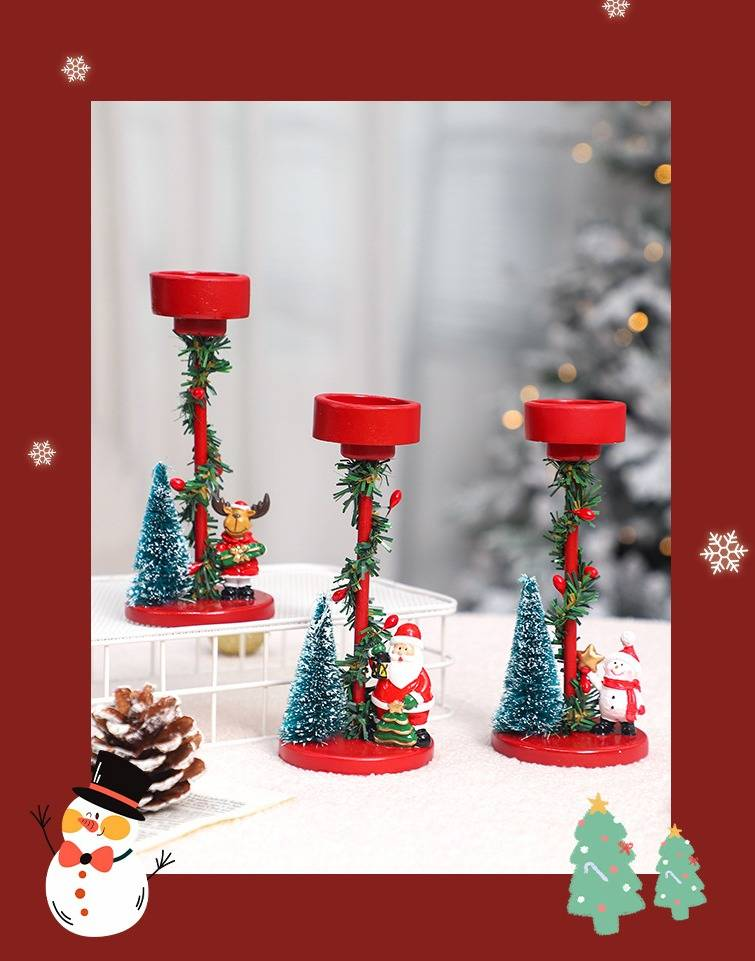 Bougeoir décoratif de Noël festif – Pièce maîtresse en résine pour sapin de Noël, pour table de fête et décoration d'intérieur (renne, Père Noël, bonhomme de neige)_voghion.com