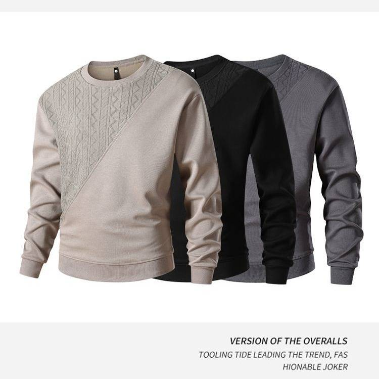 Men's 300GSM Heavyweight Crewneck Sweatshirt – Textured Jacquard & Drop Shoulder (M-XXXXL)_voghion.com