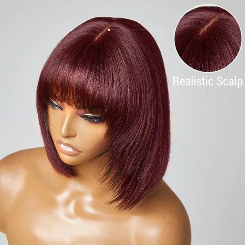 Glattes Haar Bob Perücken Brasilianische Echthaar Perücke mit Pony Kurze Bob Perücken für schwarze Frauen_voghion.com