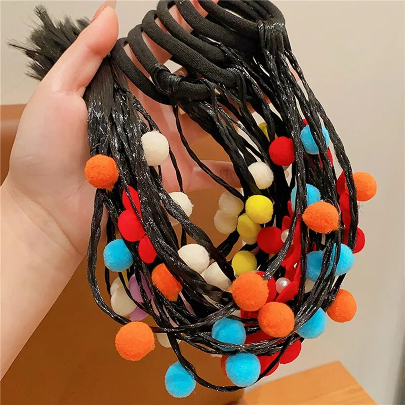 Cute Butterfly Braided Wigs For Girls Elastic Bands DIY Braids Synthetic Ponytail With Rubber Band Hair Extensions_voghion.com
