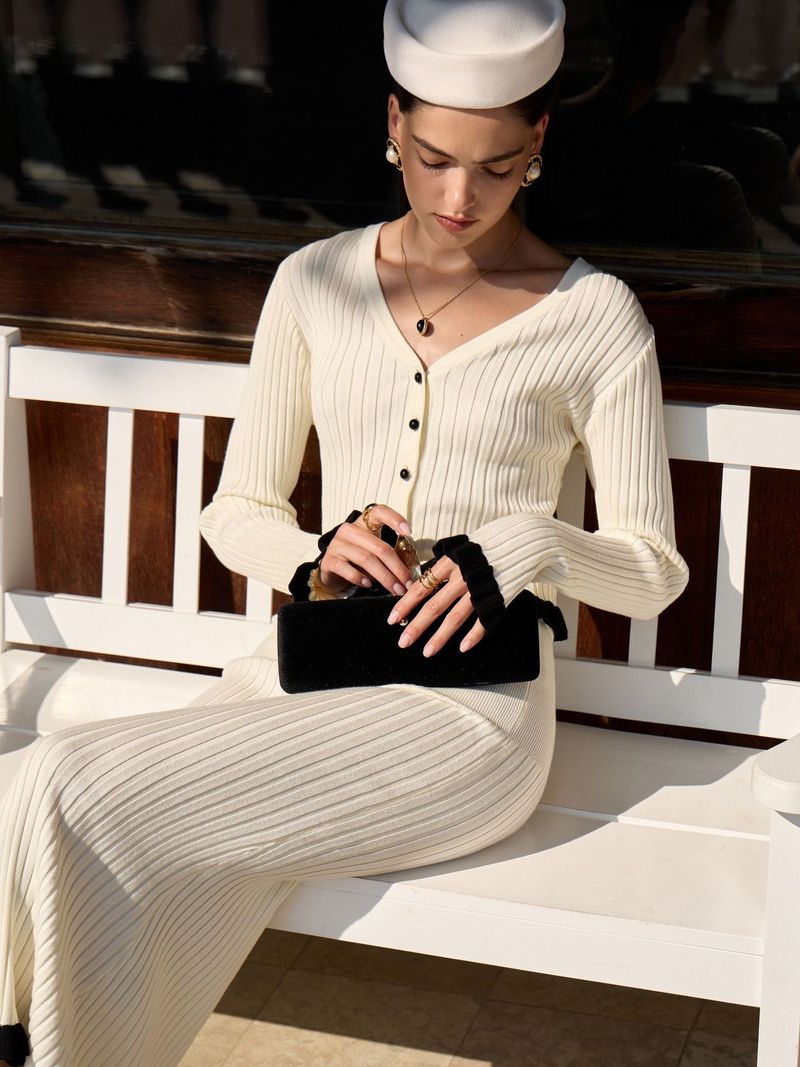 Completo da donna elegante in maglia attillata con volant, due pezzi, elegante alla francese, con orlo a balze, completo da donna autunno inverno_voghion.com