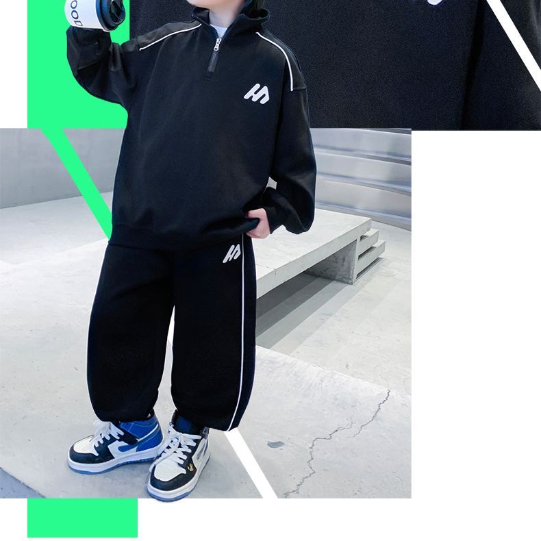 Spring And 2025 New Stand Collar Sweatshirt For Older Children Boys' Autumn Two-Piece Set Cool Trendy_voghion.com