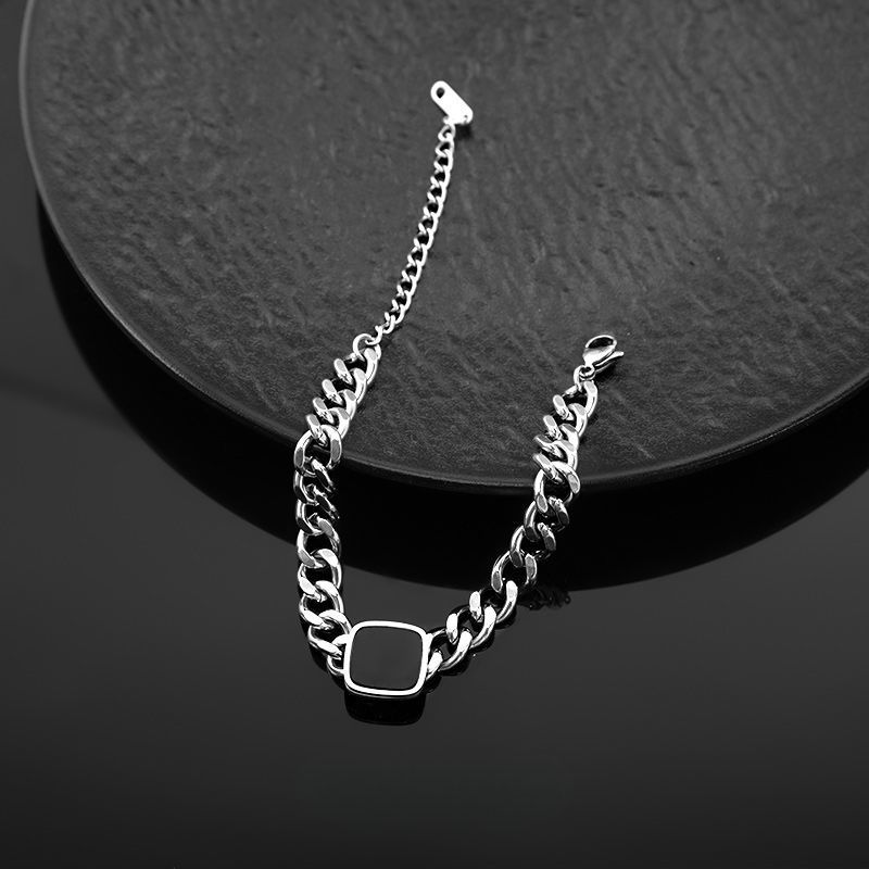 Square Cuban Bracelet For Men Titanium Steel Non-Fading Trendy Versatile Niche Hip-Hop Punk Bold Necklace_voghion.com