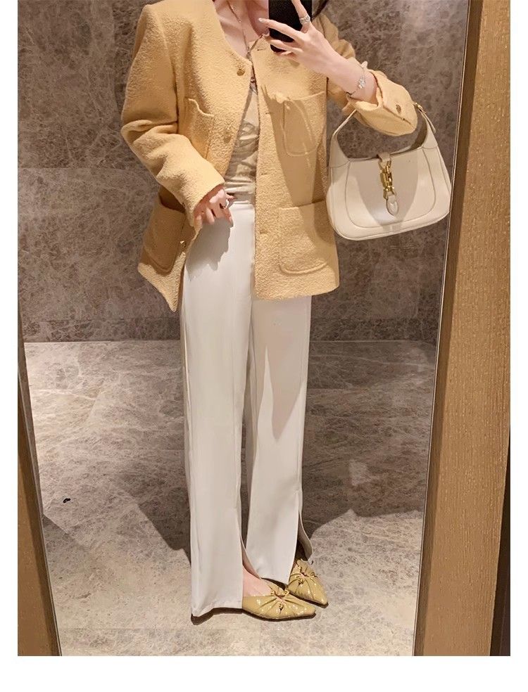 Pantofole a mezza altezza Baotou Muller con fibbia a triangolo, stile Grape Mom, nuove primaverili, in vera pelle, con punta cava e plissettate, da donna_voghion.com