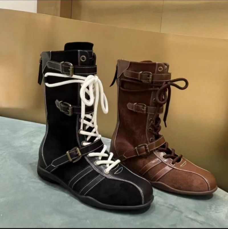 Stivali da boxe da donna in pelle di mucca, altezza aumentata di 5 cm, suola spessa, versione aggiornata, fibbia per cintura da caccia alle anatre_voghion.com