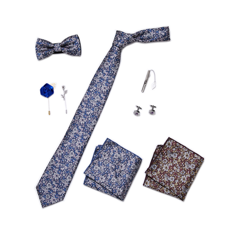 Men's Ties & Handkerchiefs fashionable business solid color flower tie square scarf 8-piece combination set_voghion.com