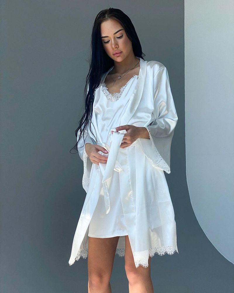 Herbst neue modische weiß spitze rand langarm nachthemd, hosenträger nachthemd set, hause tragen_voghion.com