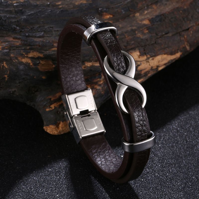 Men's Jewelry Punk 8 Shaped Lucky Leather Rope Men's Charm Leather Snap Leather Bracelet Trendy Accessories_voghion.com