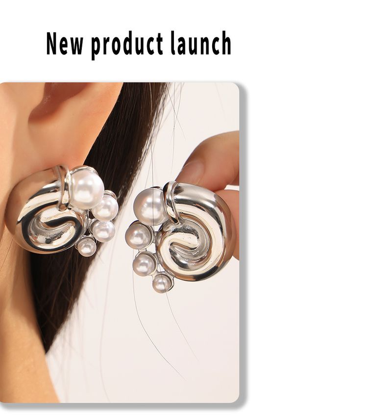 Niche Spiral Vortex Imitation Pearl Earrings With Retro Temperament Design, Popular Earrings Made Of Titanium Steel_voghion.com