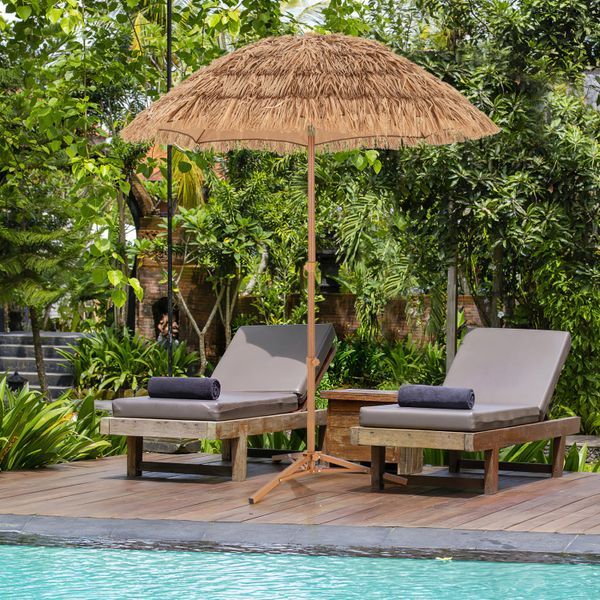 6.5 Feet Thatched Tiki Umbrella With Foldable Stand Push Button Tilt_voghion.com